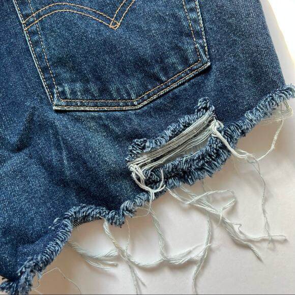 Vintage Levi’s Jean Shorts 30" Custom Distressed High Rise Blue Denim Dark Wash - Picture 9 of 13